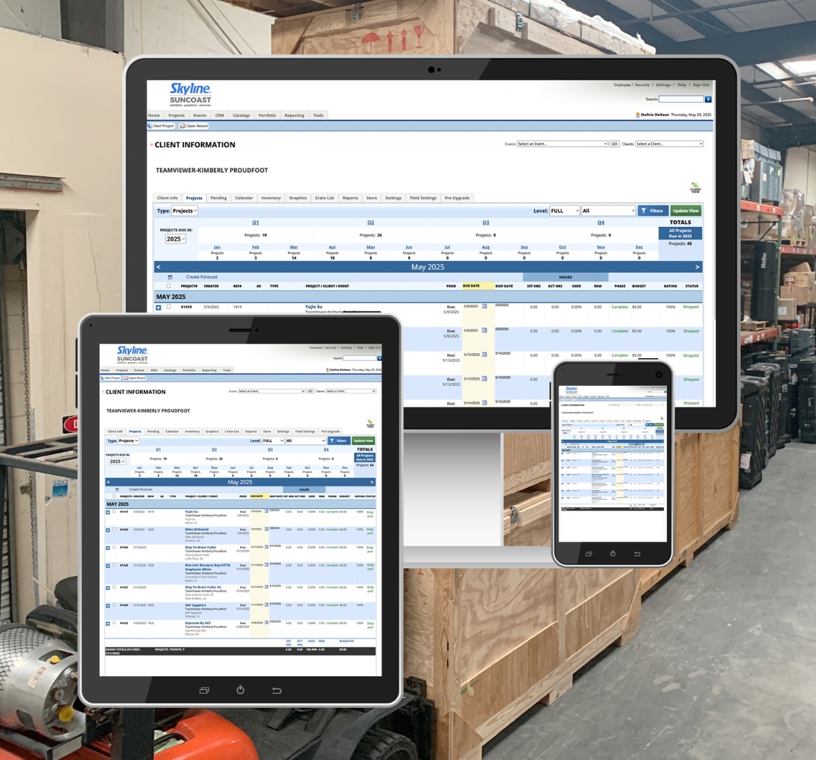 Trade show services including shipping, setup, dismantle, and storage