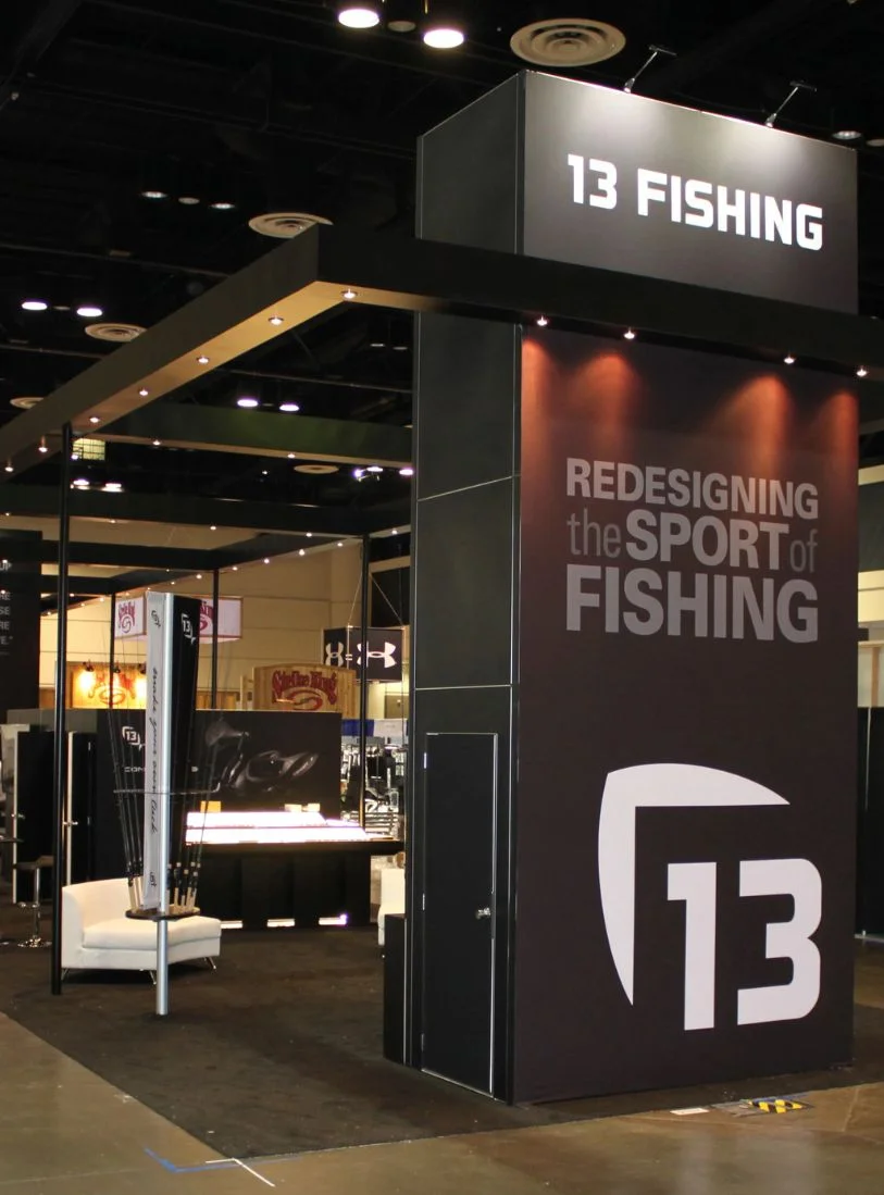 Overhead hanging trade show sign