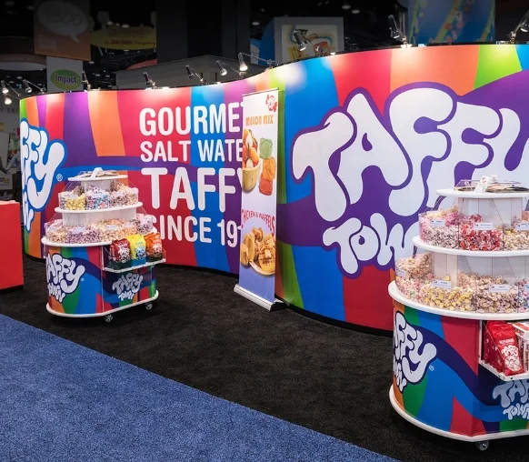 Skyline exhibit booth in St. Petersburg with modern trade show design